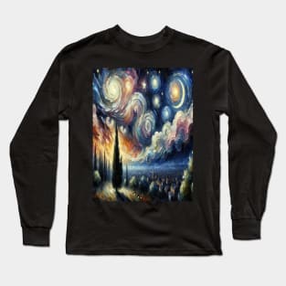 Vincent Van Gogh Inspired Nighttime Rolling Hill Long Sleeve T-Shirt